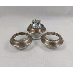 Antique Frank M. Whiting Sterling Rimmed Ashtrays And Sterling Lighter